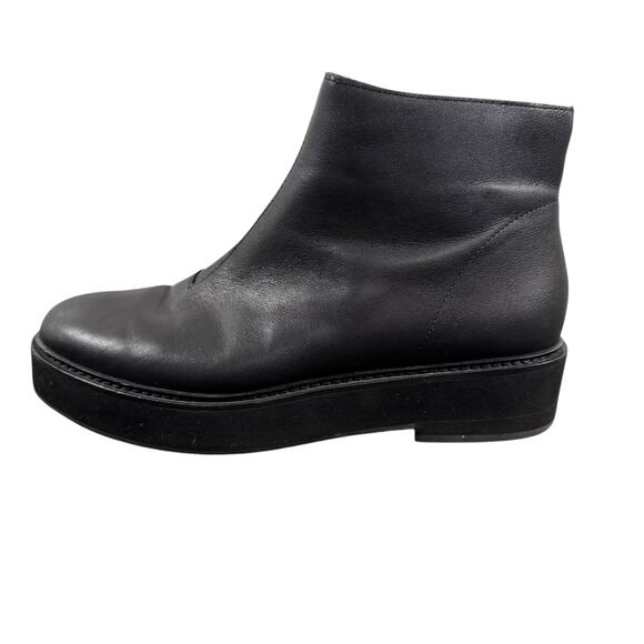 Eileen Fisher Womens Nann Wedge Bootie in Leather Black Zip Up Low Wedge 8.5 - Picture 1 of 11
